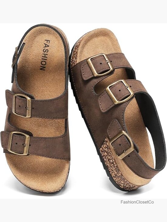 Shoes - Adjustable Double Buckle Arch Support Cork Sandals with Back Strap Orthotic
